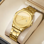 Luxury Men Business Watches Fashion Square Dial Stainless Steel Strap Quartz Watch with Calendar For Mens Clock（Without Box）