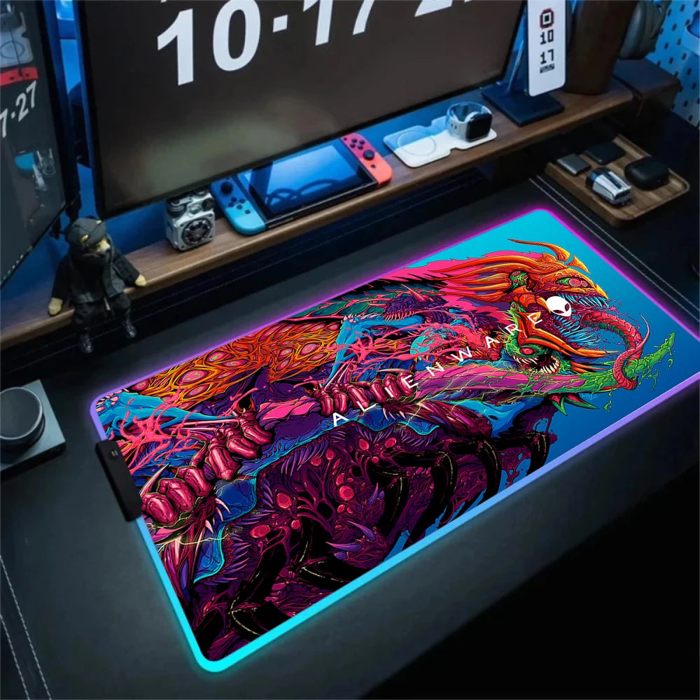 Alfombrilla de escritorio grande para teclado PC gamer XXL 900x400 RGB Alienware, alfombrilla de ratón gaming LED, accesorios de ordenador, Tapis De Souris Mousepads