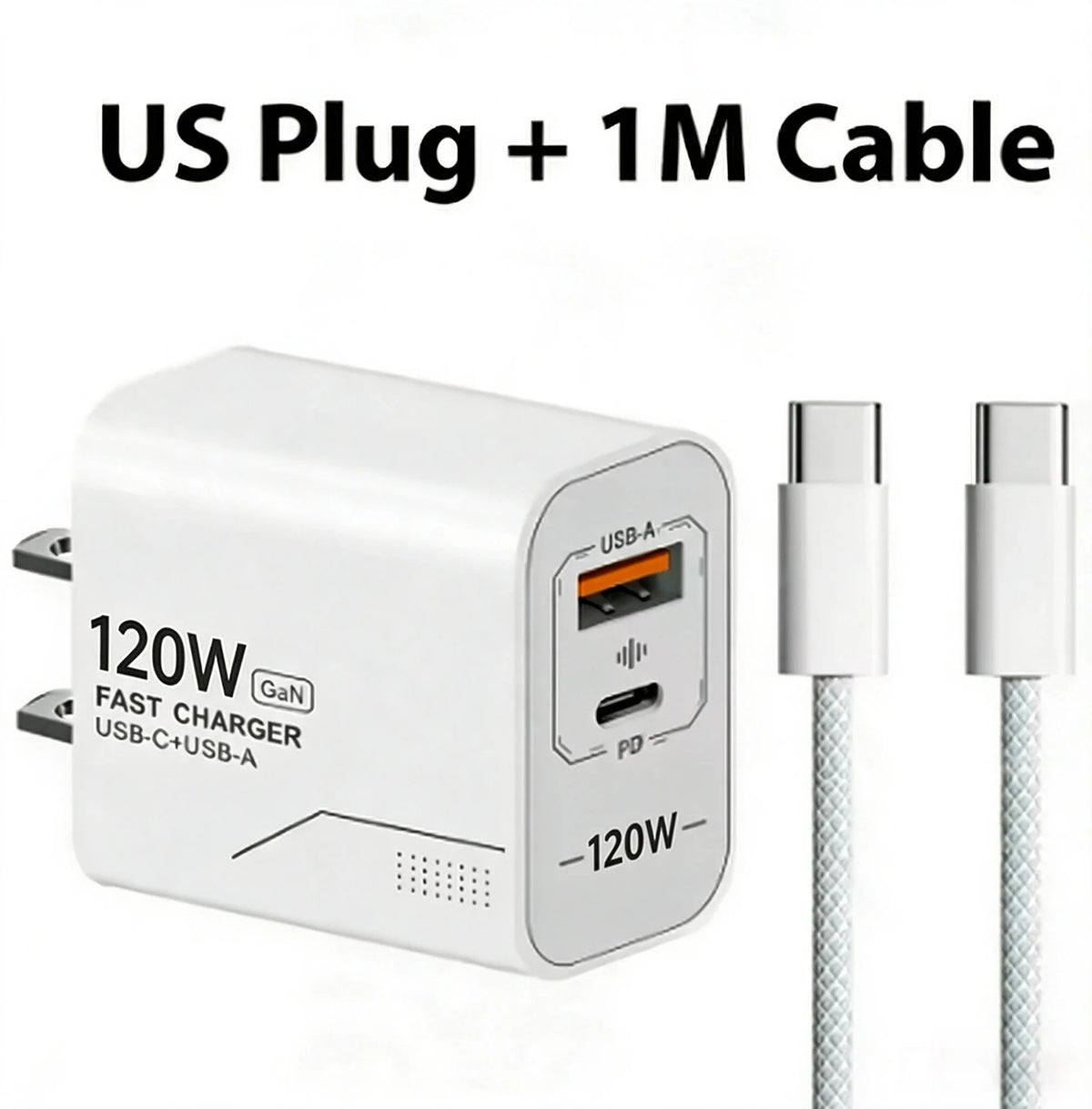120W GaN USB C Charger 2-Port Fast Charging Phone Charger Power Adapter For iPhone Samsung Xiaomi Type C US Plug Wall Charger