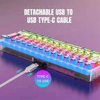 61-Key Fully Transparent Wired Gaming Keyboard with RGB Backlight, Ergonomic Design, Portable and Ultra-Compact 60% Mini Film Ke