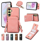 Shoulder Lanyard Leather Card Wallet Case For Samsung Galaxy S25 S24 S26 Ultra S23 S22Plus A57 A37 A17 A36 A56 Stand Phone Cover