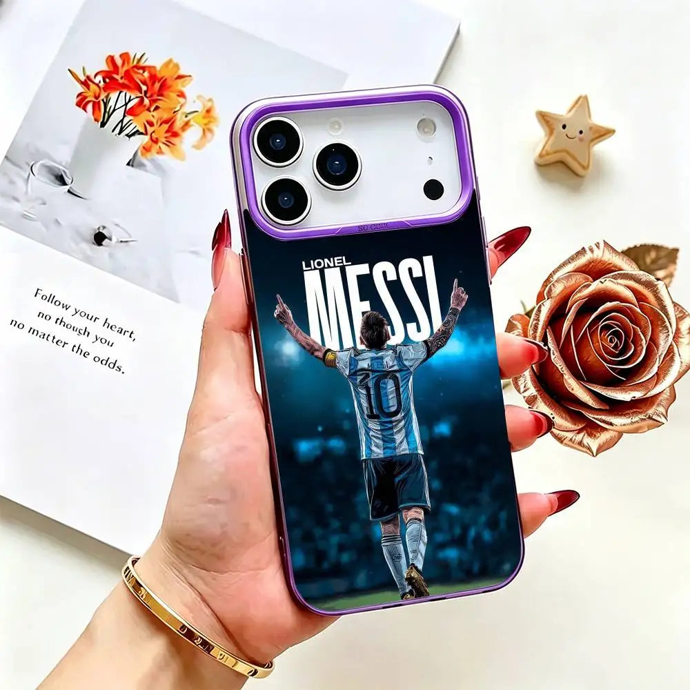 Messi Football Case for iPhone 17 16 15 14 13 12 11 Plus Pro Max Silver