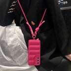 Fashion Down Jacket Lanyard Crossbody Case For Samsung Galaxy A56 A36 A26 A16 A55 A35 A54 A53 A52 A34 A33 Long Strap Soft Cover