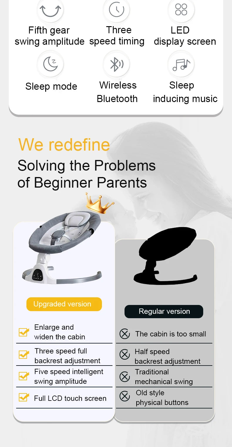 Baby Electric Rocking Chair Cradles Coax Baby  Luxury Electric Swing Shaker Recliner Comfort Chair  0-3 Years Old Baby Bed