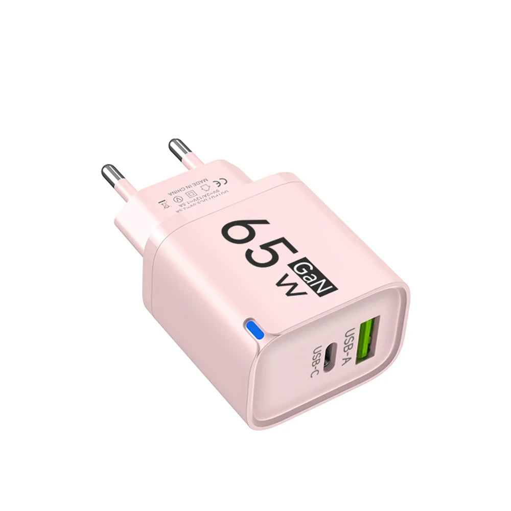 65W 2 In 1 USB Type C Fast Charging Charger PD High Speed Charge For iPhone Xiaomi Huawei Samsung Oneplus Mobile Phone Adapter