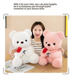 Wedding Rose Bear Plush Toy Cute Stuffed Animal Gift for Valentines Day Anniversary and Romantic Celebration Decor