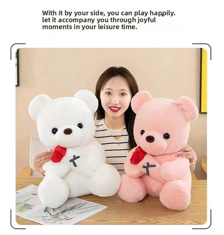 Wedding Rose Bear Plush Toy Cute Stuffed Animal Gift for Valentines Day Anniversary and Romantic Celebration Decor