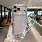Luxury 3in1 Clear Anti-Drop Phone Case for iPhone 18 17 16 15 14 Plus 13 Pro Max Candy Colour Frame Wrist Strap Protection Cover