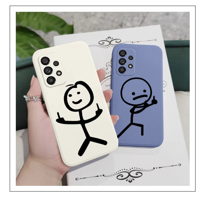 Line Cute Man Case For Samsung Galaxy A73 A53 A33 A23 A13 A03 A72 A52 A52S A32 A22 A12 A02 A02S A71 A51 A31 A21S 4G 5G Cover