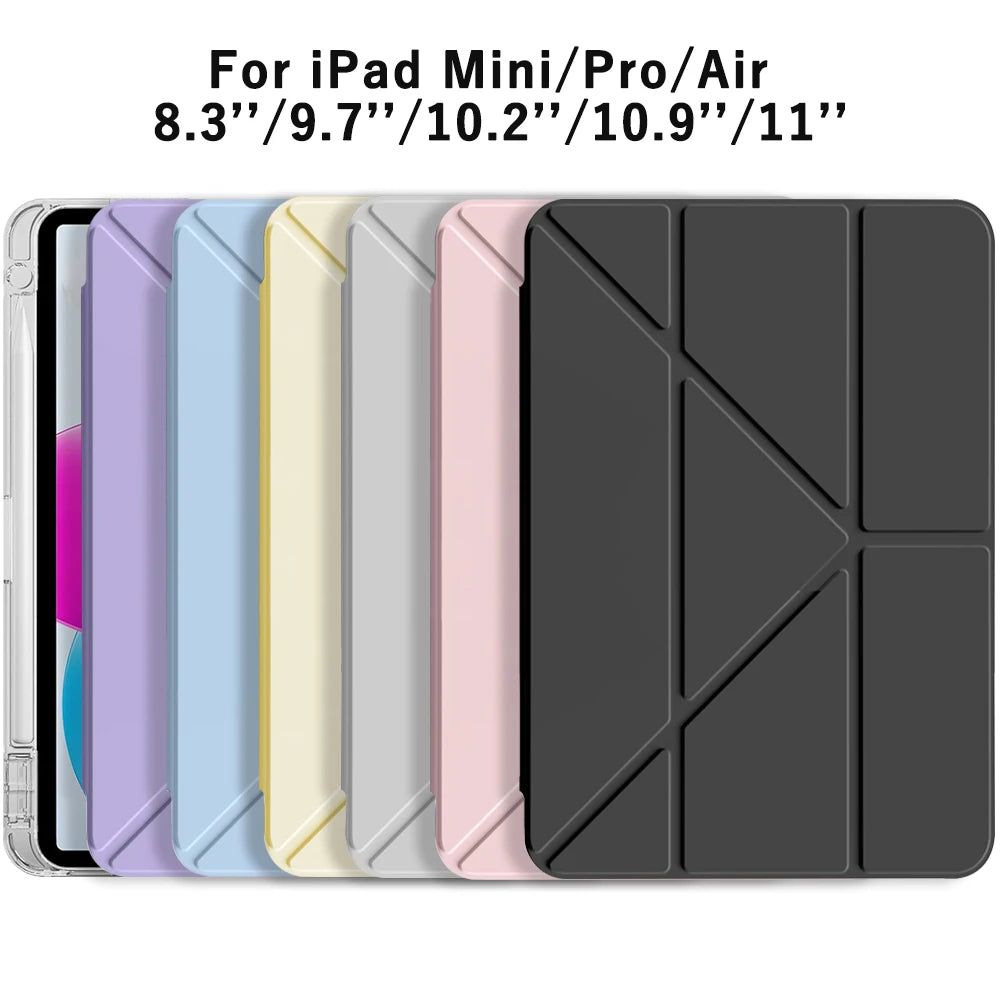 3+Y-fold Flip Clear Cover For iPad 10th 11th Gen 2025 7/8/9 10.2'' Start Case For Air 4 5 6 7 11 For Air 2 9.7 Pro 11 Mini 6 7