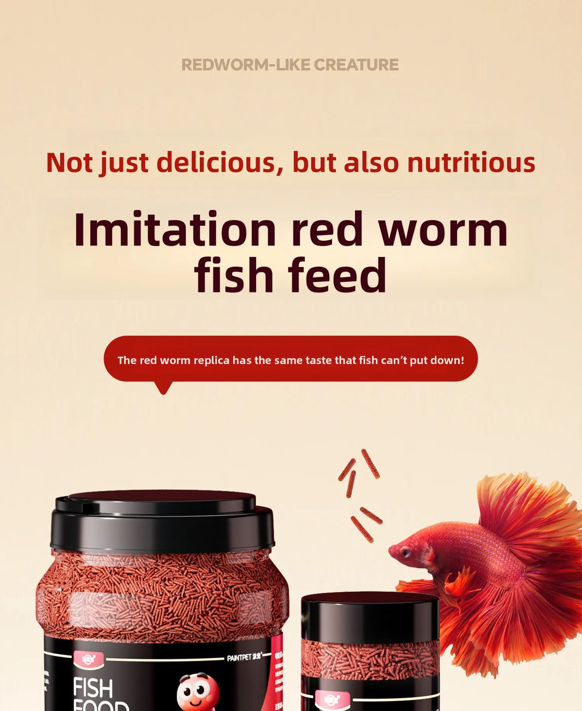 PAINTPET Bio-Mimetic Bloodworm Fish Food, Slow Sinking Protein Pellets for Tropical Fish, Universal Diet for Guppy, Tetra, Betta