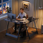 Coleshome Gaming Table 120x120 cm Gaming desk L Shape Stable Carbon Fiber Black