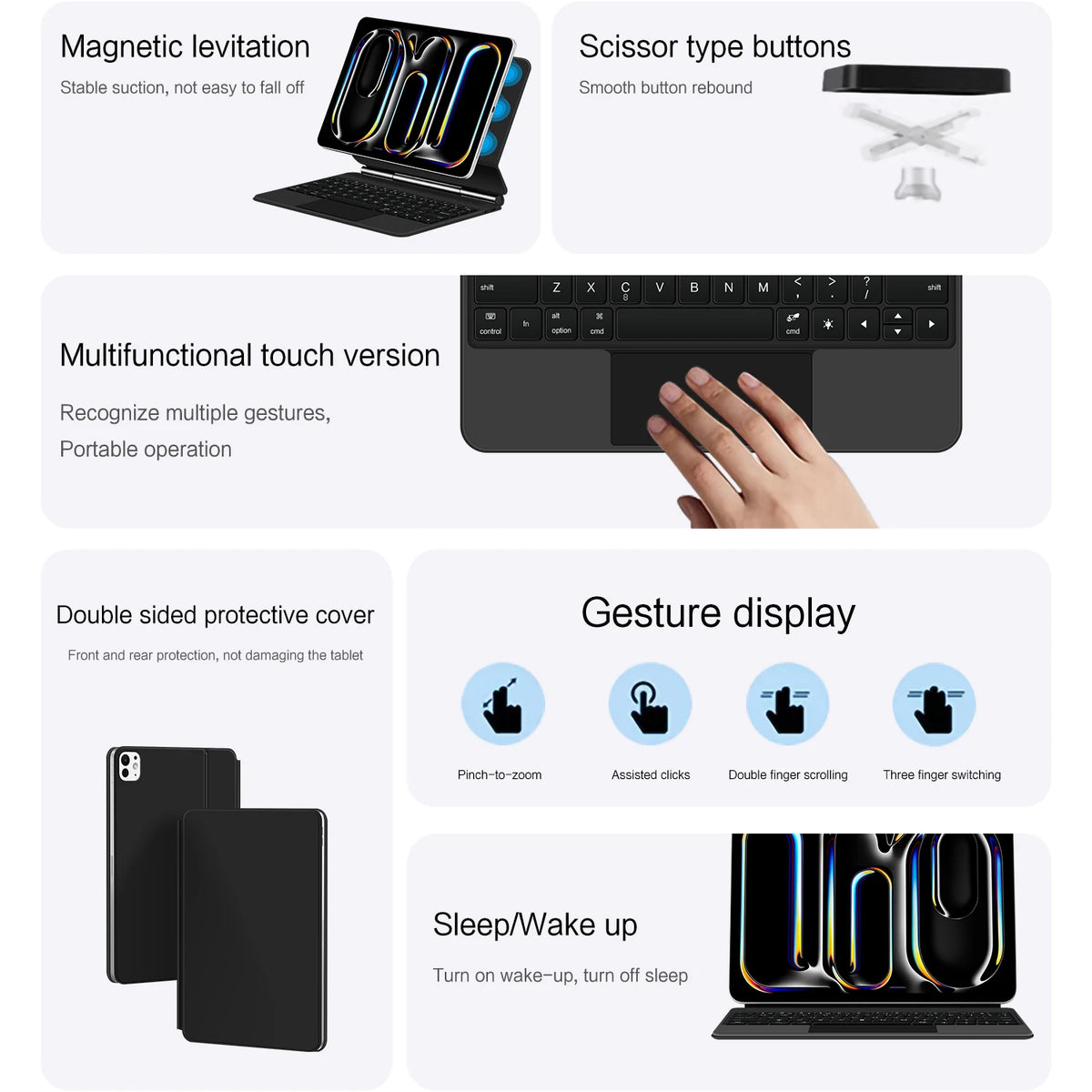 Magnetic Magic Keyboard for iPad Pro 13 M4 2024 M5 2025 13" Case for iPad Pro 11 M4 M5 11" Floating Stand Wireless BT Keyboard