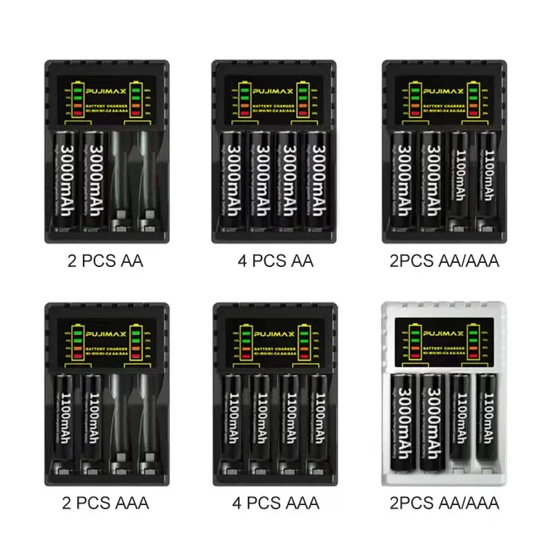 Battery Charger 4 Slot Intelligent Fast Charge With Indicator For 1.2V NiMH NiCd AAA/AA Rechargeable Battery USB C Micro Charger