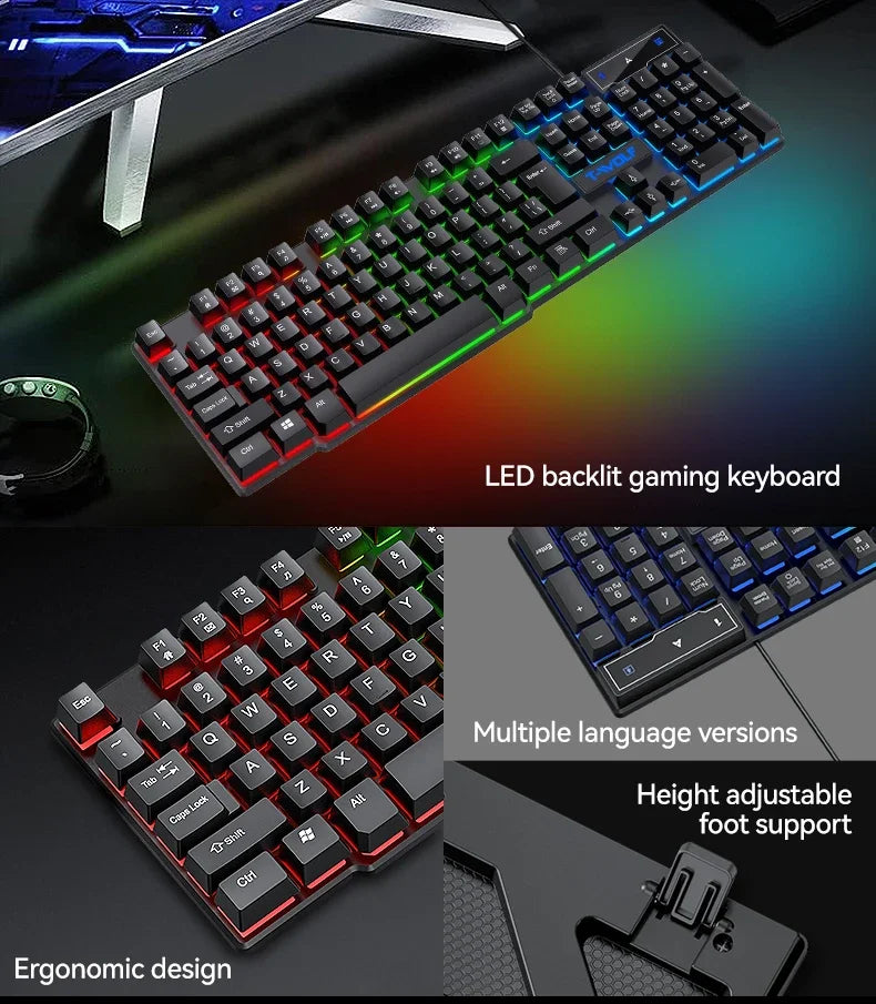 2026 NEW 5-in-1 Set Gaming Combo Keyboard 4-color Breathing Light Mouse 3.5mm Gaming Headset Gaming Speaker Anti-slip Mouse Pad
