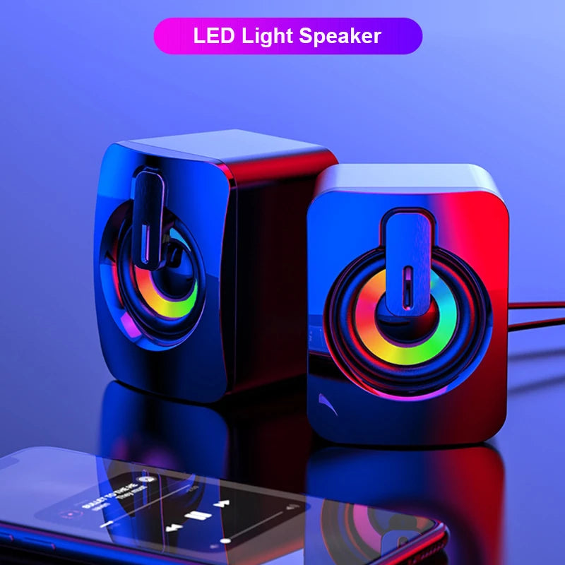 USB Wired PC Speakers | HIFI Stereo Sound, Built-in Mic, LED Light for Desktop