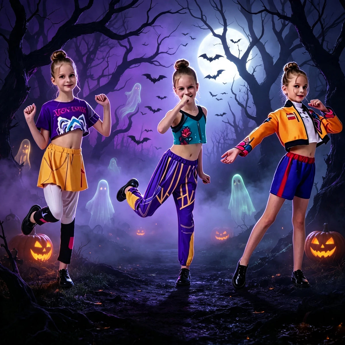 2026Spring Summer Girl Cosplay Singer Fashion Clothes Stage Performance 3PCS Set Children Show Halloween Carnival Party Costume