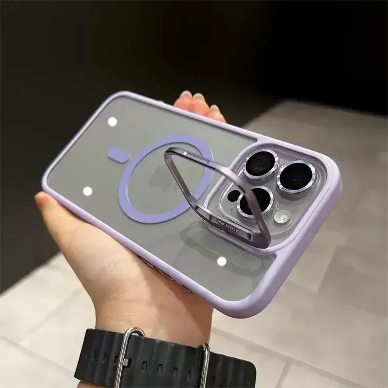 Luxury Magnetic Shockproof Phone Case For iPhone 16 15 14 13 12 17 18 Pro Max For Magsafe Funda Stand Glass Lens Protector Cover