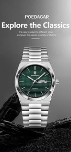 POEDAGAR Luxury Original Man Watch Waterproof Stainless Steel Luminous Men's Wristwatch Date Week Quartz Fashion Watches For Men