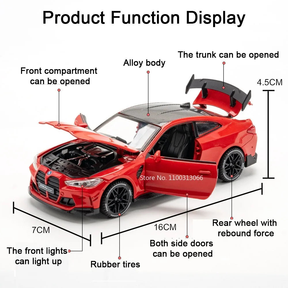 1/32 Scale M4 Alloy Car Models Metal Diecast Toys Vehicle with Simulation Sound and Light Sport Car Toys for Kids Birthday Gifts