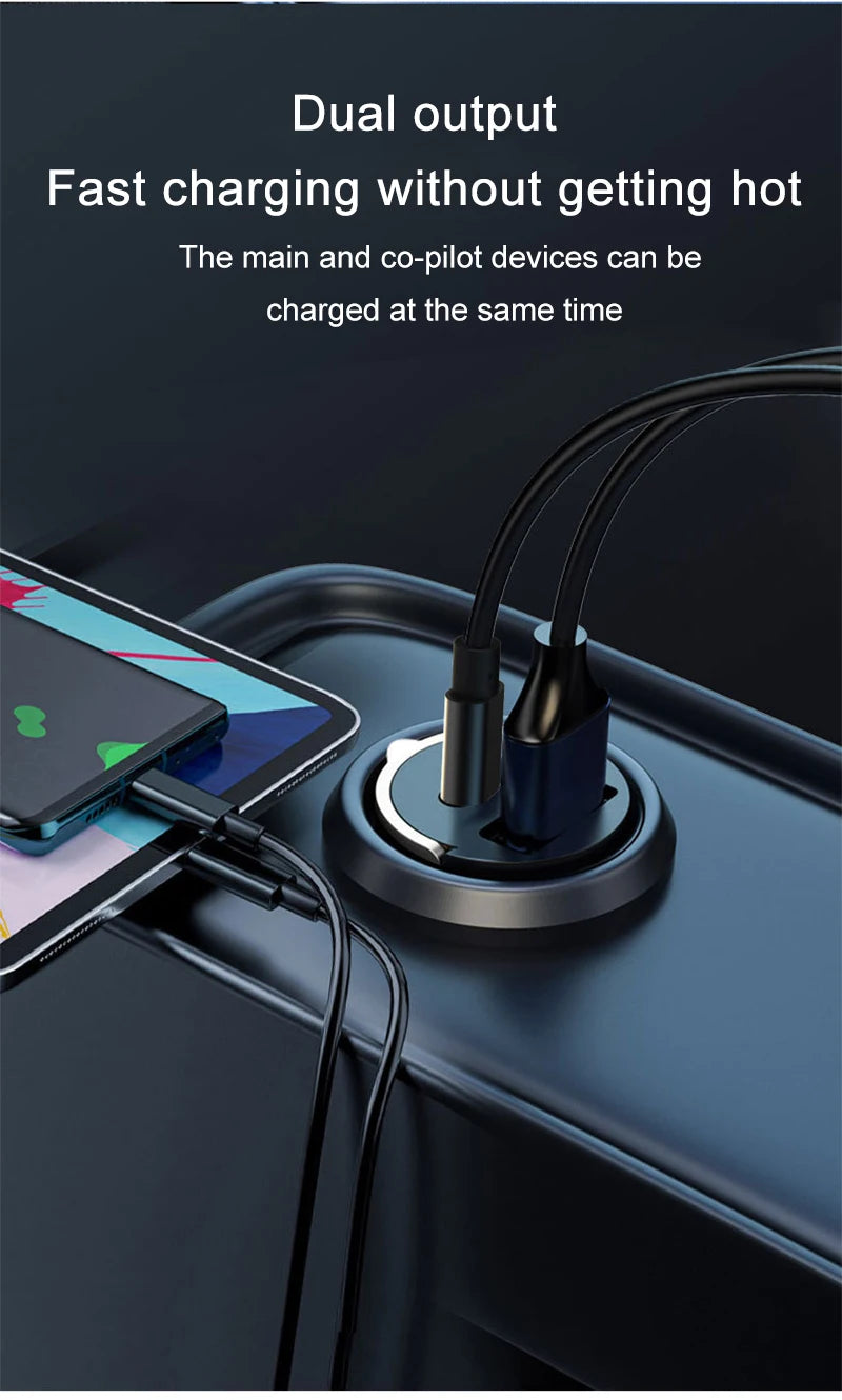 200W Mini Car Charger With QC3.0 USB C PD Fast Charging for iPhone Samsung Xiaomi
