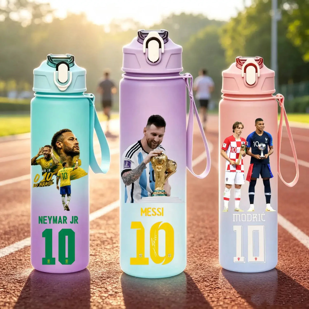 750ML Messi Modrić Neymar Football Star Straw Water Cup Portable Fitness Drink Bottle Kettle Leakproof Drinkware Fans Gifts