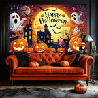 Halloween Happy background banner, Ghost castle pumpkin ghost, carnival, festival, celebration event, party decoration