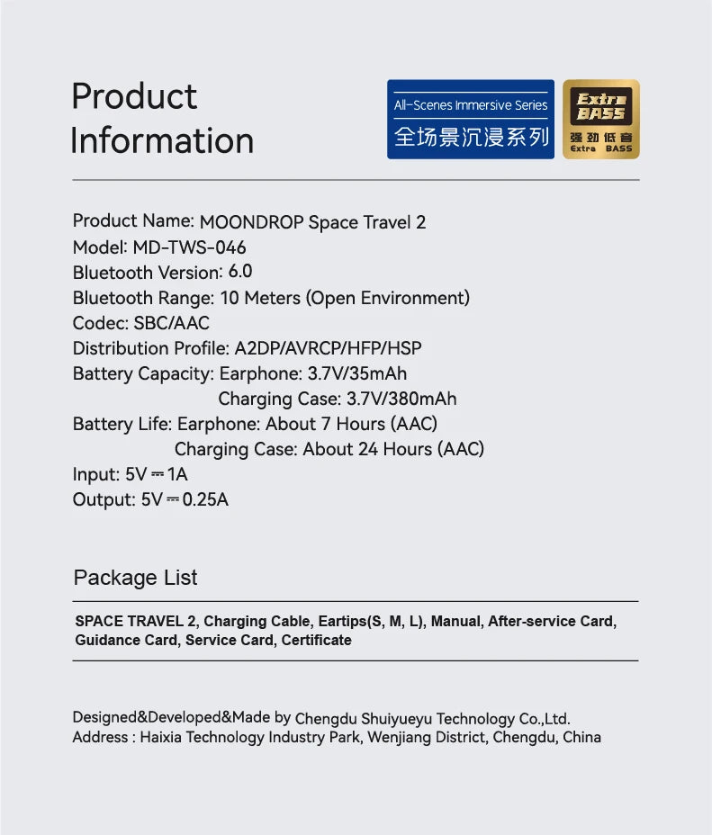 MOONDROP Space Travel 2 TWS Wireless Earbuds Bluetooth 6.0 ANC HiFi Low Latency Game Mode