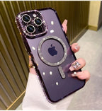 New Fashion Glitter Diamond Transparent Case For iPhone 16 15 14 13 17 12 18 Pro Max Plus Magnetic Wireless Charge Bumper Cover
