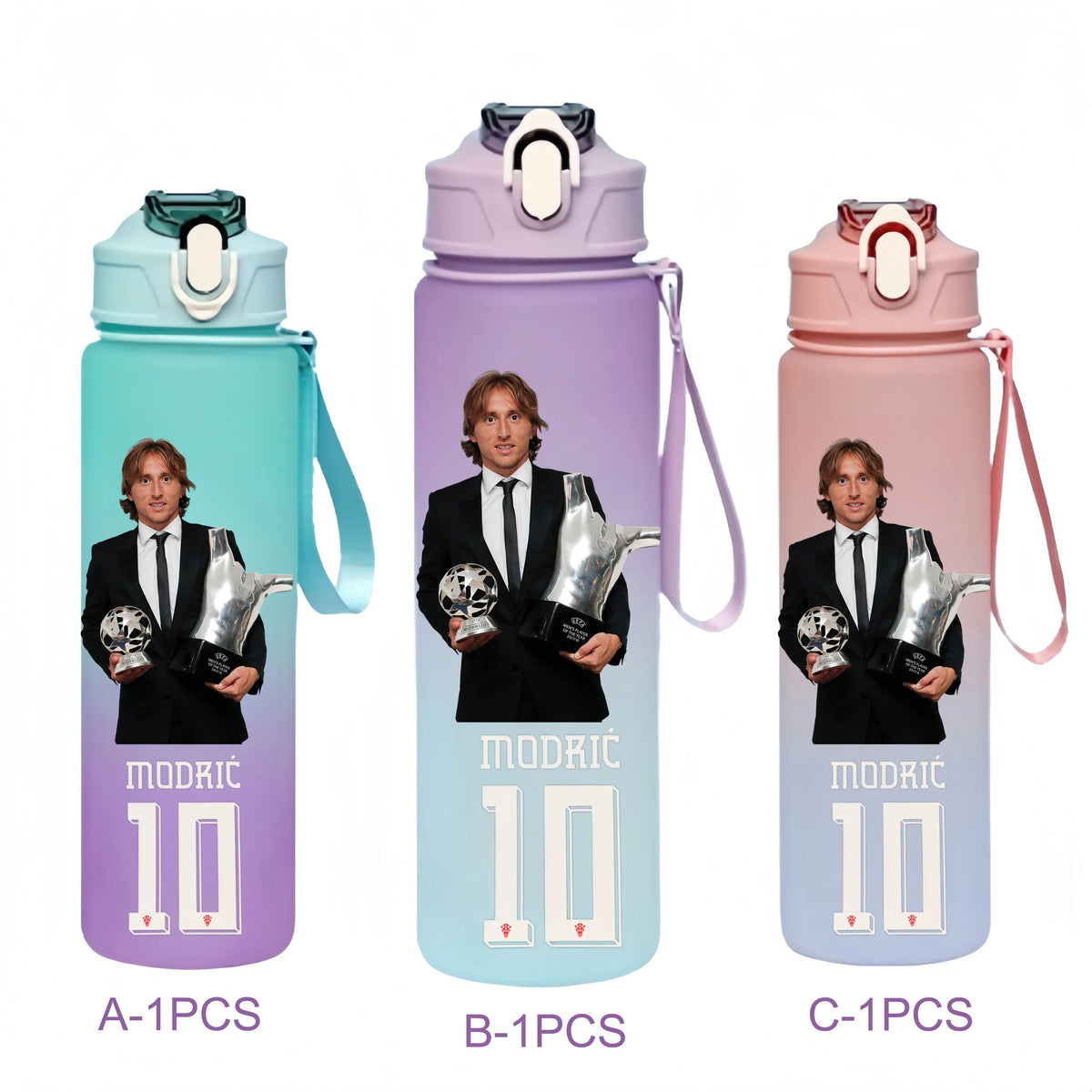 750ML Messi Modrić Neymar Football Star Straw Water Cup Portable Fitness Drink Bottle Kettle Leakproof Drinkware Fans Gifts