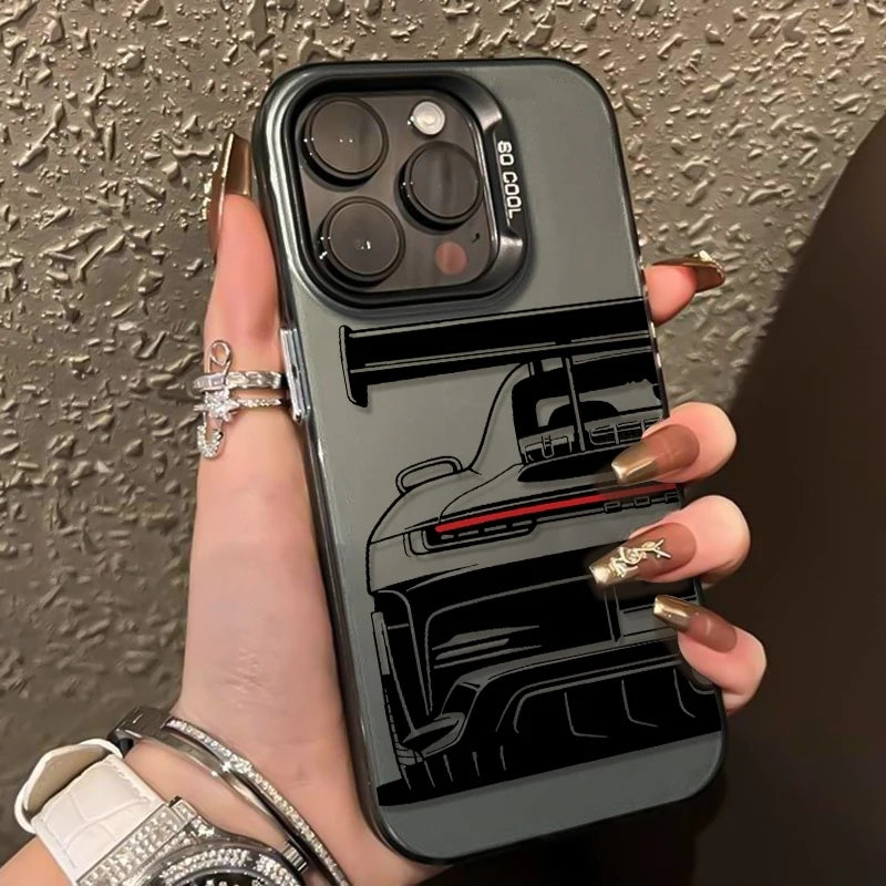 Trendy Sports Car Line Art Phone Case For iPhone 17 Pro Max 16 15 14 Pro 13 12 11 XS XR X 8 7 16 Plus 17E Shockproof Laser Cover