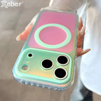 Luxury Laser Aurora Gradient For Magsafe Phone Case For iPhone 18 15 16 17 Pro Max Magnetic Wireless Charging Hard Bumper Cover