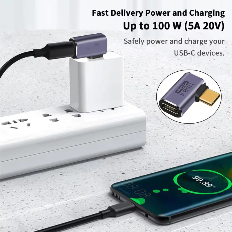 USB4.0 40Gbps OTG Type C 90 Degree Adapter 100W 5A USB C to Type C Fast Charging Converter USB C Data Adapter For Macbook 8K60HZ