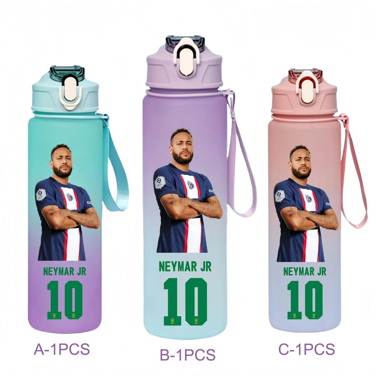 750ML Messi Modrić Neymar Football Star Straw Water Cup Portable Fitness Drink Bottle Kettle Leakproof Drinkware Fans Gifts