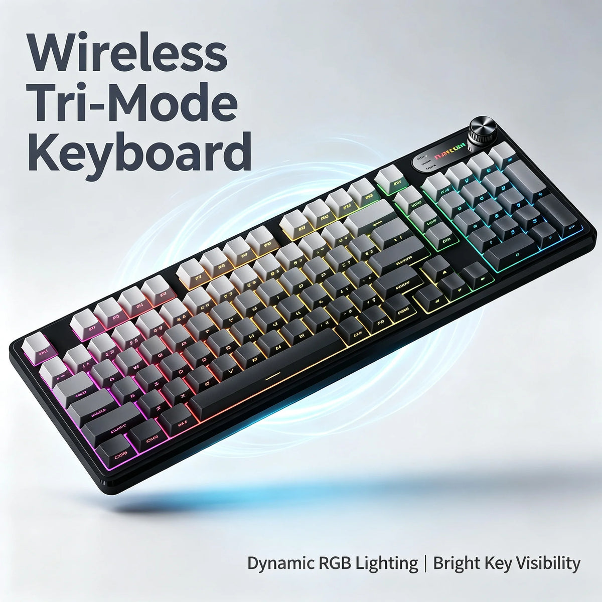 RGB Mechanical Style Keyboard 98 Keys Wireless Tri-Mode Silent with Volume Roller Gradient Keycaps Gaming Setup PC Mac
