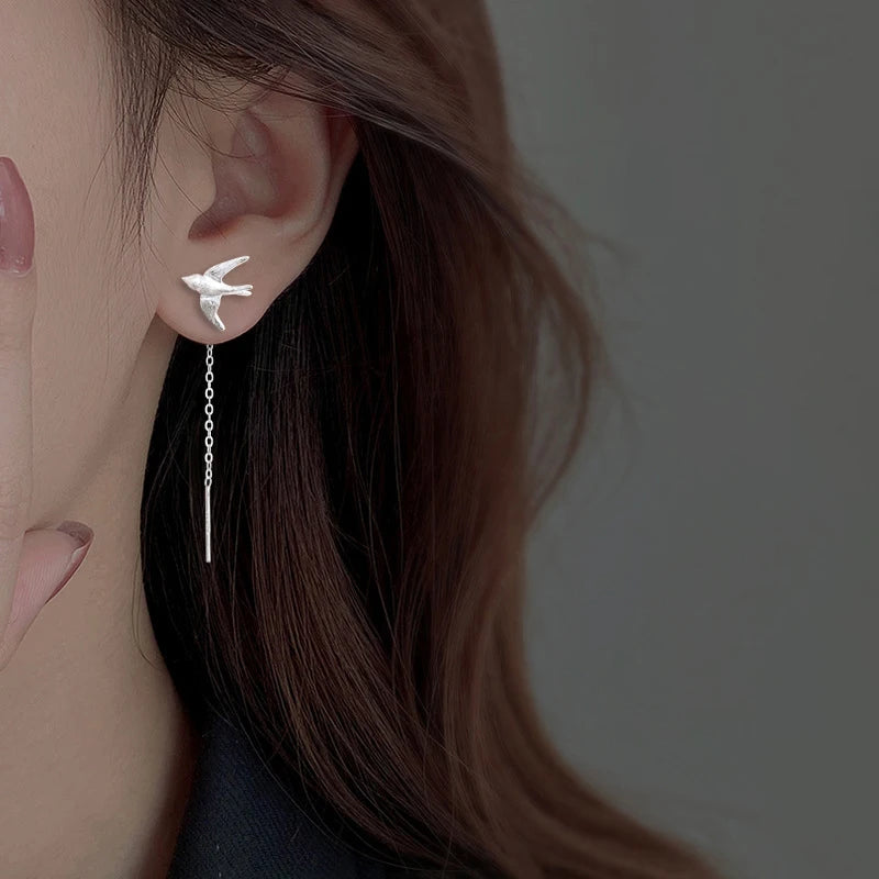 New Swallow Bird Girl Drop Earrings Cute Animals Chinese China Chic Tassel Dangle Earrings Women's Fashion Jewelry Accessories