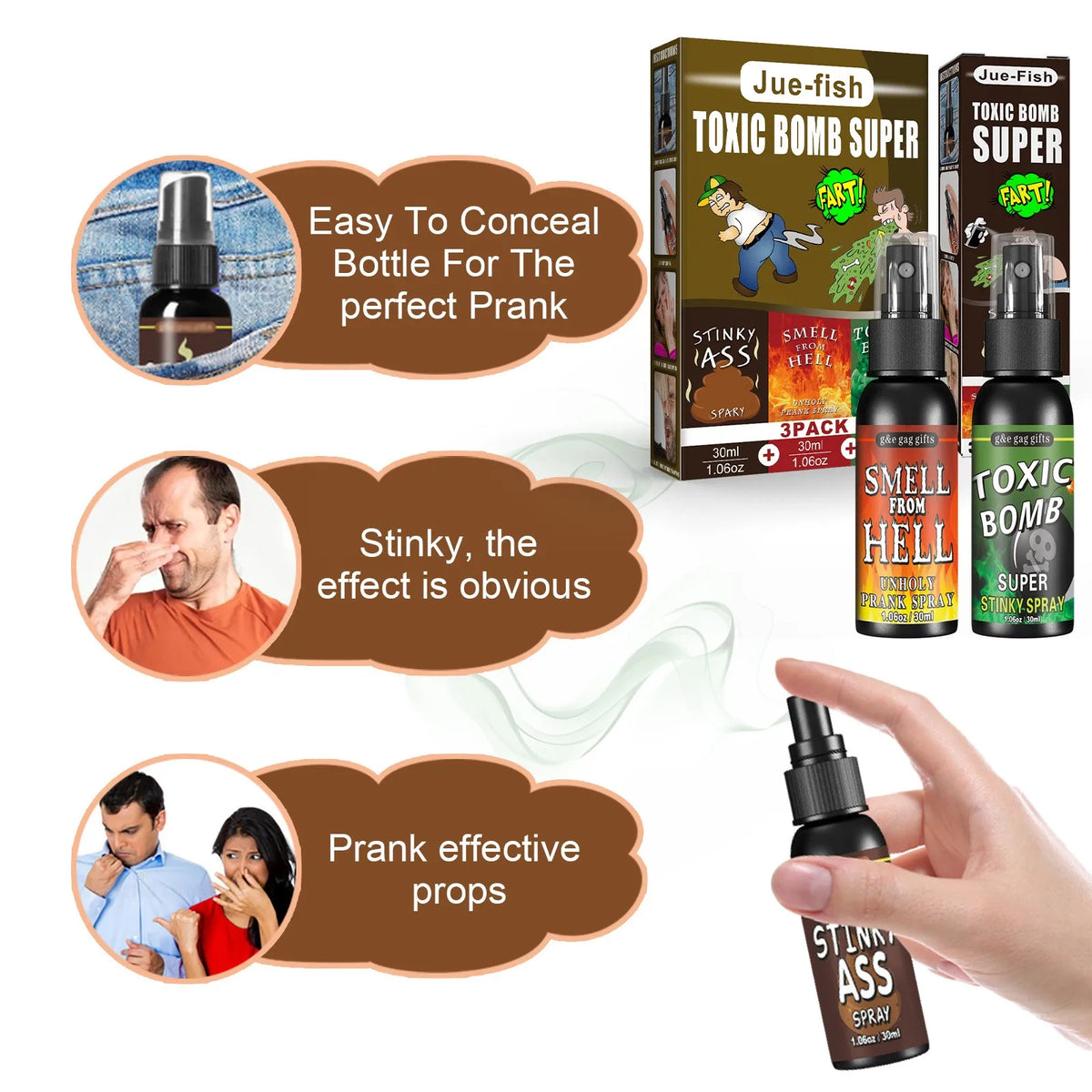 30ml Poop Spray Creative Liquid Fart Gag Prank Joke Spray Funny Toy Non-Toxic Stink Bombs Extra Strong Smelly Stinky Gas Spray