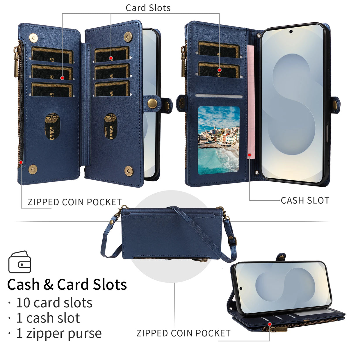 Wallet-Style Protective Case for Samsung A57 A56 A55 A54 A52 A37 A36 A17 A16 A15, Cross-Shoulder Phone Case with Coin Pocket and Multiple Card Slots, Faux Leather Protective Cover