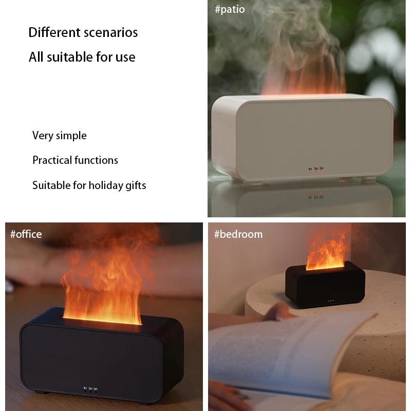 Difusor de aroma de llama, humidificador difusor de aceites esenciales de fragancia, con luz nocturna de llama 3D de 120 ml para dormitorio, hogar y oficina
