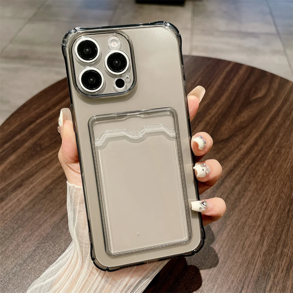 Shockproof Silicone Clear Case for iPhone 15 14 13 12 Mini 11 Pro XS Max X XR 6 6s 7 8 Plus Protection Back Card Pocket Cover