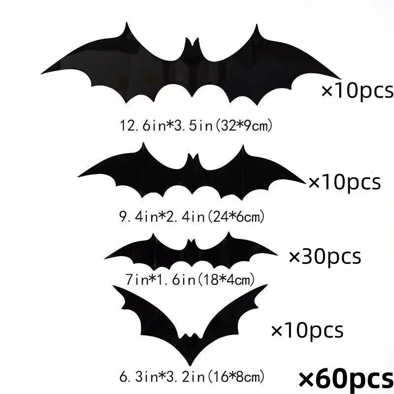 DIY Halloween Bat Decoration 3D PVC Bat Wall Sticker Black Bat Wallpaper Halloween Real Horror Prop