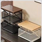 Kitchen Counter Shelf Organizer Ironwood Drawer Storage Rack Coffee Accessories Station for Room and Pantry Home Storage