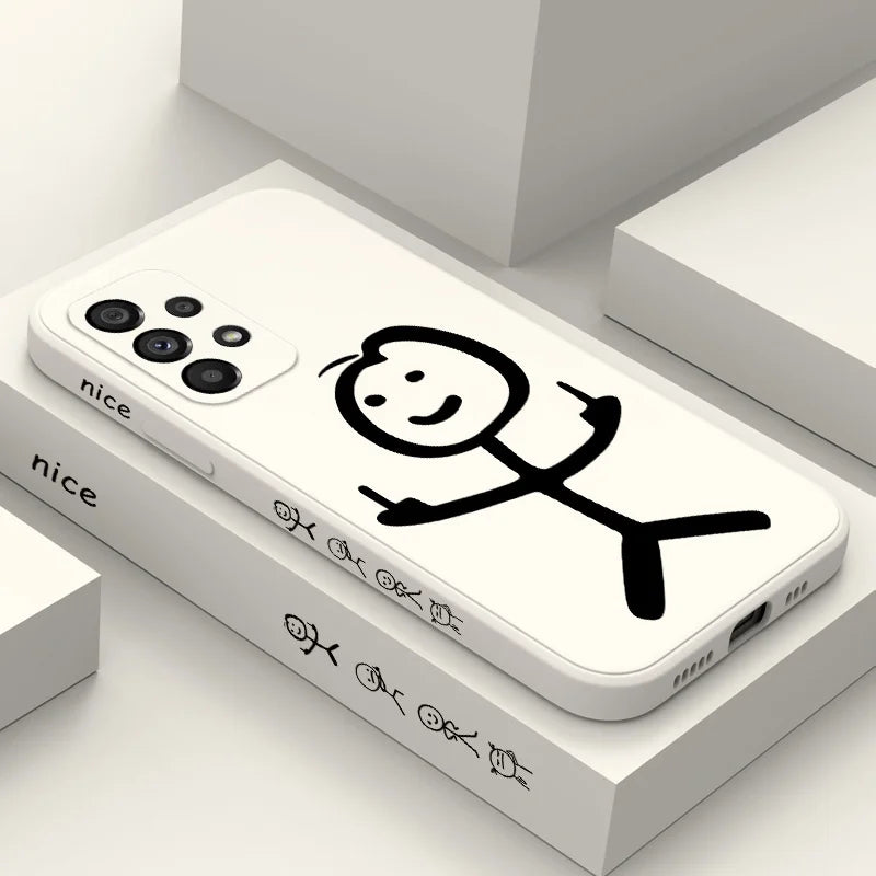Line Cute Man Case For Samsung Galaxy A73 A53 A33 A23 A13 A03 A72 A52 A52S A32 A22 A12 A02 A02S A71 A51 A31 A21S 4G 5G Cover