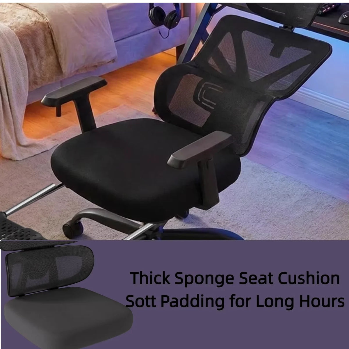Ergonomic Office Chair High Back Mesh with 2D Adjustable Headrest Retractable Footrest 66° Rotating 2.6' Lifting Thick Sponge Seat Lumbar Support Quiet Swivel Casters for Home Office