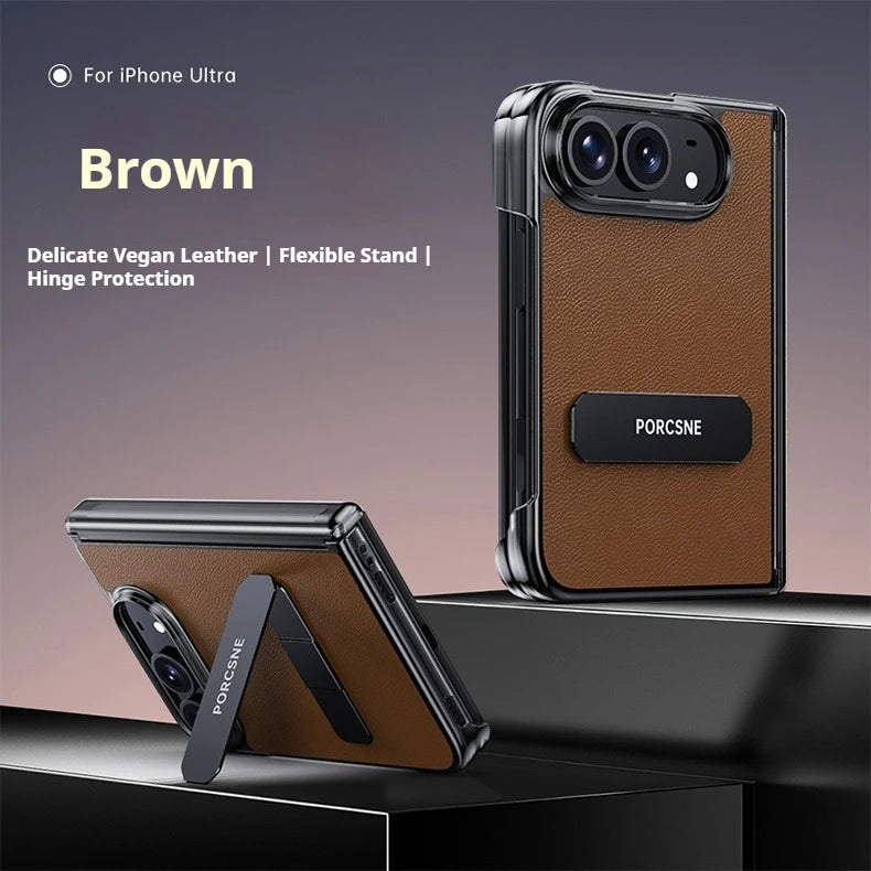 For iPhone Duo 5G Case Luxury Matte Leather Ultra-Thin Skin-Friendly Hinge Holder Folding Shockproof Hard Back Cover Accessories