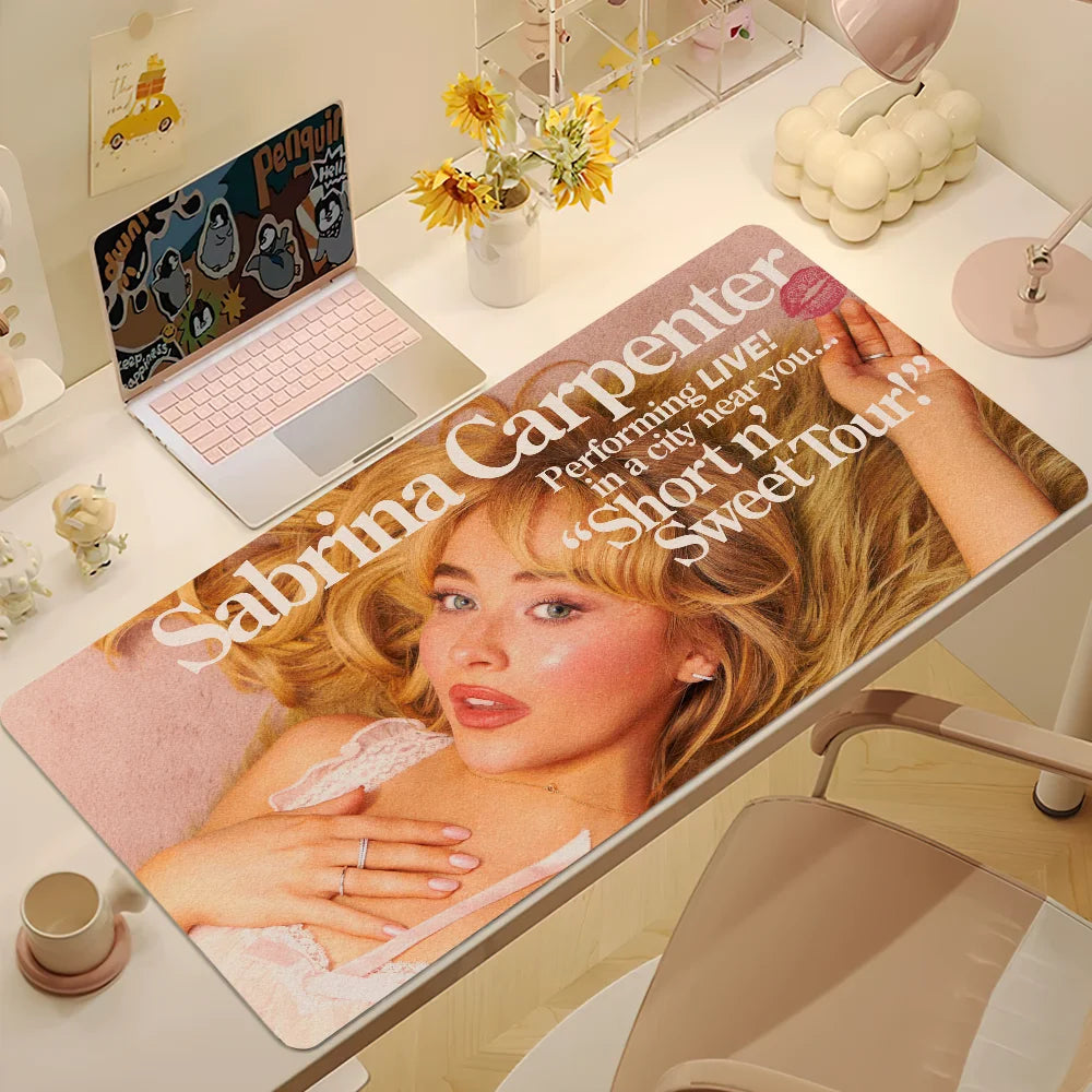 Singer S-Sabrina C-Carpenter Short n Sweet S Mouse Pad Large Desk Mat Keyboard Ergonomic Office Rubber Game PC Non-slip Anti-fra