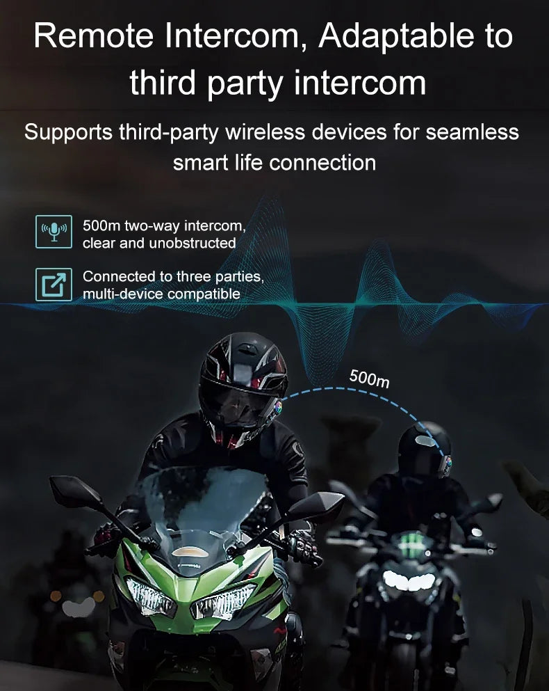 Y20 Pro Motorcycle Helmet Headset Bluetooth 500M Intercom FM Radio Hands-free Call Waterproof Mixing Music Sharing Interphone