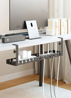 Retractable No Drill Clamp On Under Desk Cable Tray Metal Power Strip Wire Organizer Router Cord Storage Holder