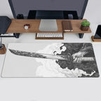 Black And White Comic Wind Sword Model Keyboard Mouse Pad Desk Mat Gaming Mouse Pad Non Slip Rubber Base Stitched Edges