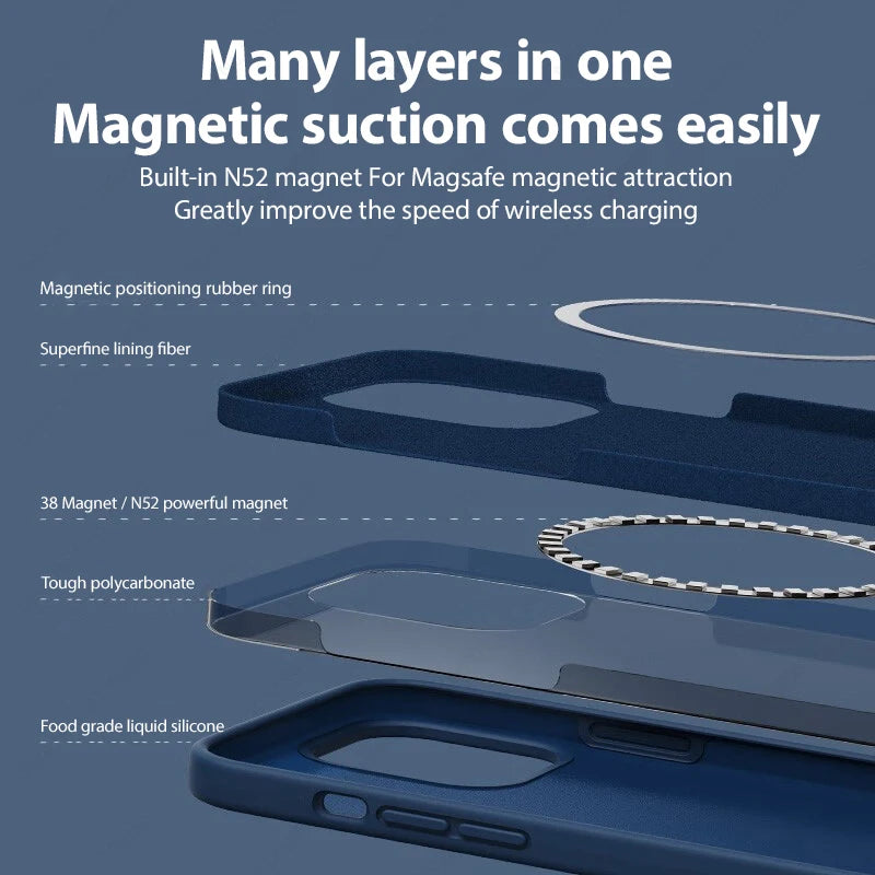Luxury For Magsafe Wireless Charge Case For Apple iPhone 15 14 13 11 16 17 Pro Max 17 Air Plus Liquid Silicone Shockproof Cover